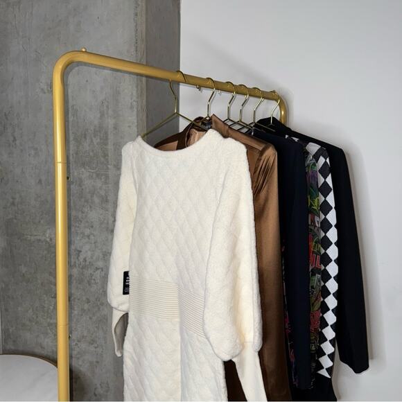 Express Embellished Button Front Mini Sweater Dress in Ivory/Off White - Picture 13 of 17